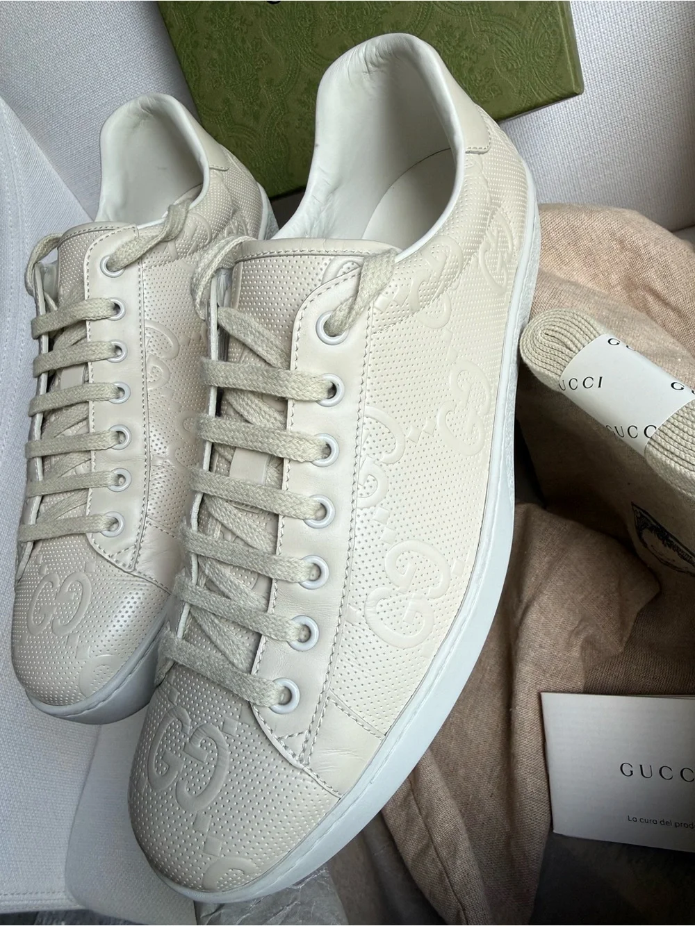 Gucci Off-White Perforated Leather Low-Top Sneakers